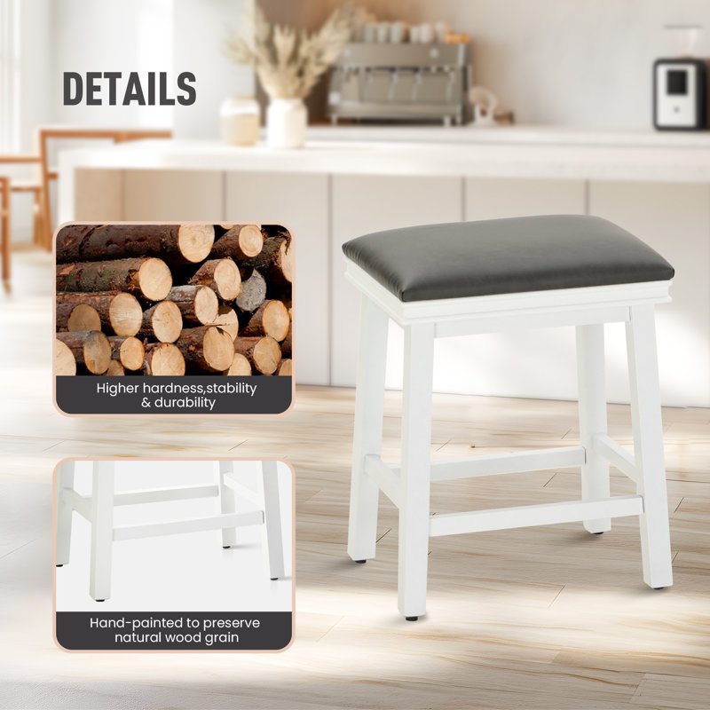 Tabouret de comptoir 24 po Jelissa, Noir, Blanc