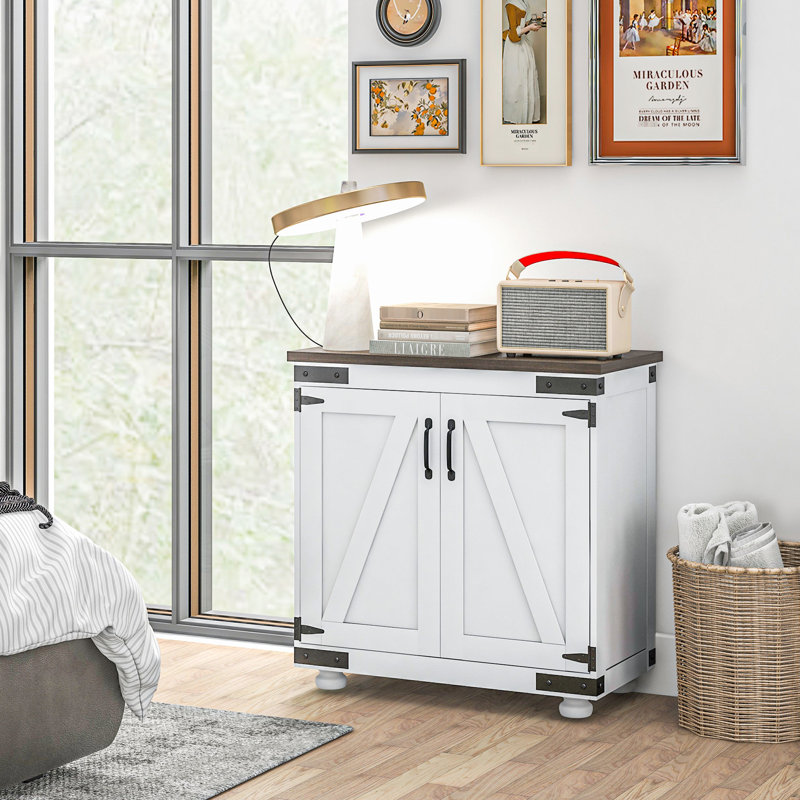 Buffet de rangement moderne, armoire avec tablette et porte réglables, brun blanc patiné pour tablette de porte de grange, armoire, l 31,1 po x P 15,4 po