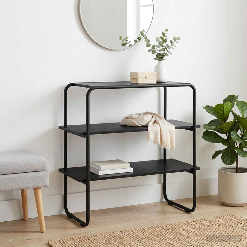 Console Table, 75cm H x 80cm W x 41cm D, Black Oak / Black, Black Oak