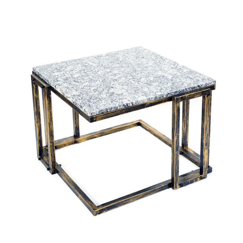 Support pour plante 14,5 po avec marbre granit et métal noir / or - plateforme design avec accents or noir