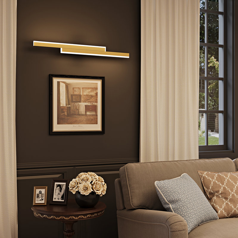 Battery Operated Flush Mounted Wall Sconce With Remote Control, Gold, 23.6" H x 5" W x 1.3" D