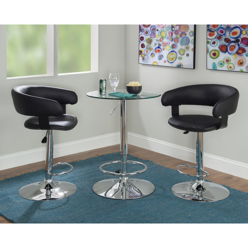 Aishvi 2 - Person Pedestal Dining Set, Chrome, Black