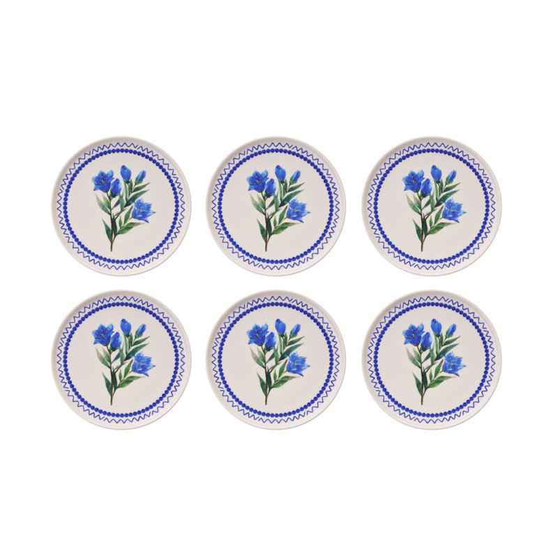 Elegant Dessert Plate Set (6 Pieces), Blue, Green, and White | 100% Ceramic, 7.6 x 7.6 x 0.8 inches | Dishwasher & Microwave Safe | Perfect for Serving Cakes, Pies, & Desserts | Stylish Addition to Your Tableware Collection