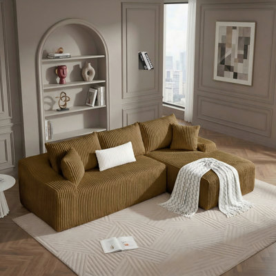 Plush Boneless Corduroy Modular Sectional Sofa, Spacious L-Shaped Couch For Cozy Living Spaces