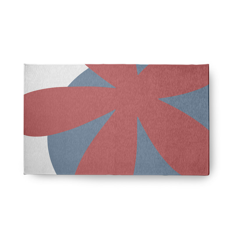 Tapis intérieur / extérieur en chenille tissé à la machine bleu / rouge / gris clair, Rectangle 1 pi 6 po x 2 pi 6 po