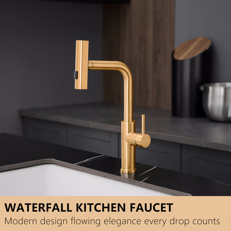 Kitchen Sink Faucet, Nickel Gold Kitchen Faucets With Pull Out Sprayer, Bar Faucet Single Hole Faucet, Brushed Gold