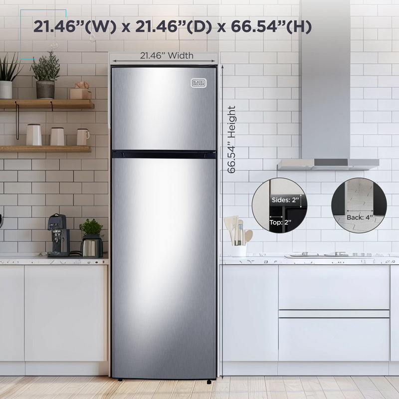 BLACK+DECKER 10 Cu. Ft. Top Mount Refrigerator with Freezer, 2 Door Fridge with Top Freezer and Mechanical Temperature Control, For Homes and Apartments, BDA10LAS, Stainless Steel Look