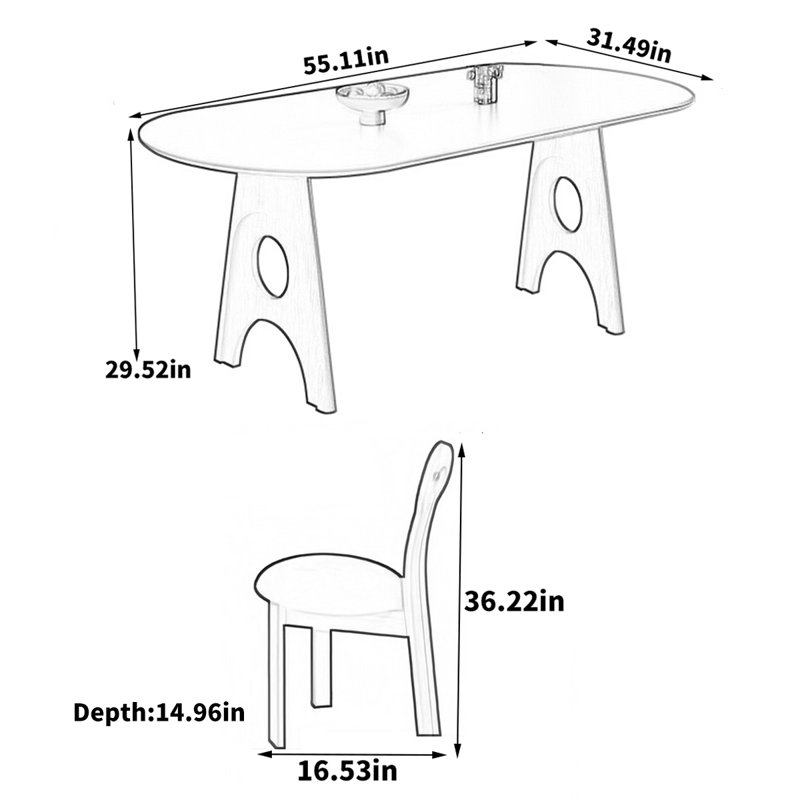 Ensemble de salle à manger Simple Retro Home L 55,11 po x l 31,49 po
