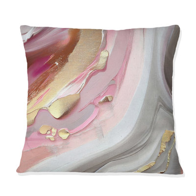 Coussin rose et doré à motif abstrait en marbre IV
