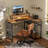  43 Inch Computer Desk with Power Outlet & LED Lights, L Shaped Desk with Storage Shelves, Corner Computer Gaming Desk Table with Monitor Stand, Home Office Desk for Bedroom, Rustic Brown
