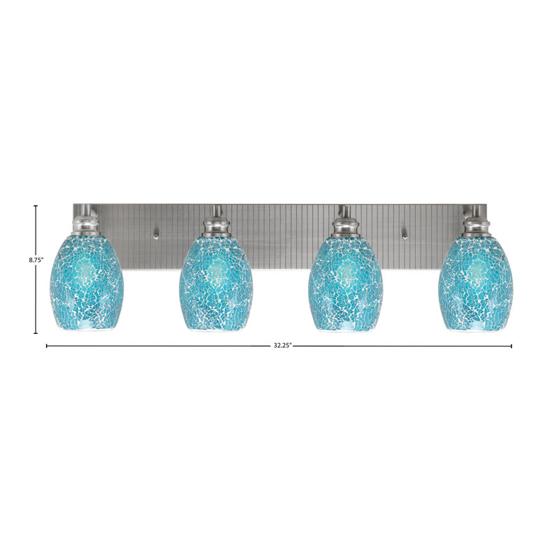 Edge 4 Light Bath Bar Shown With 5" Fusion Glass, Turquoise, Brushed Nickel