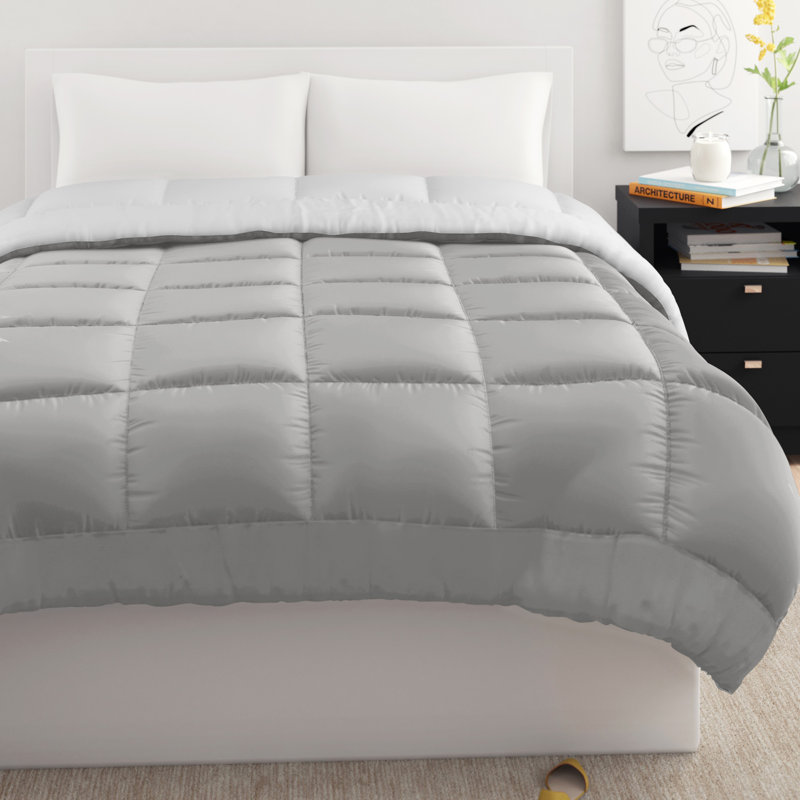  Édredon simple réversible toutes saisons en duvet synthétique, Bleu/bleu marine, Édredon double / grand