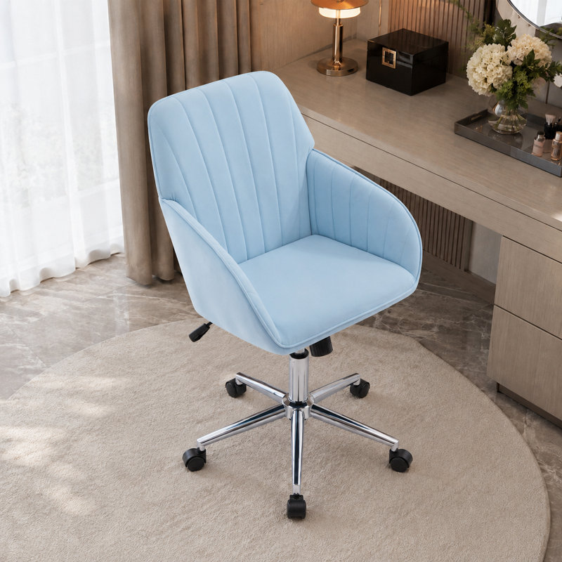 Chaise de bureau moderne et ajustable avec coussin moelleux, pieds en métal, Bleu pastel