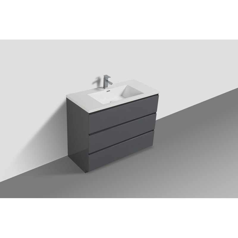 Single Bathroom Vanity Base Only, High Gloss Gray