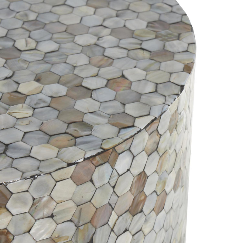 Cole And Grey Mother Of Pearl Shell Handmade Inlay Abstract Accent Table With Black Legs
