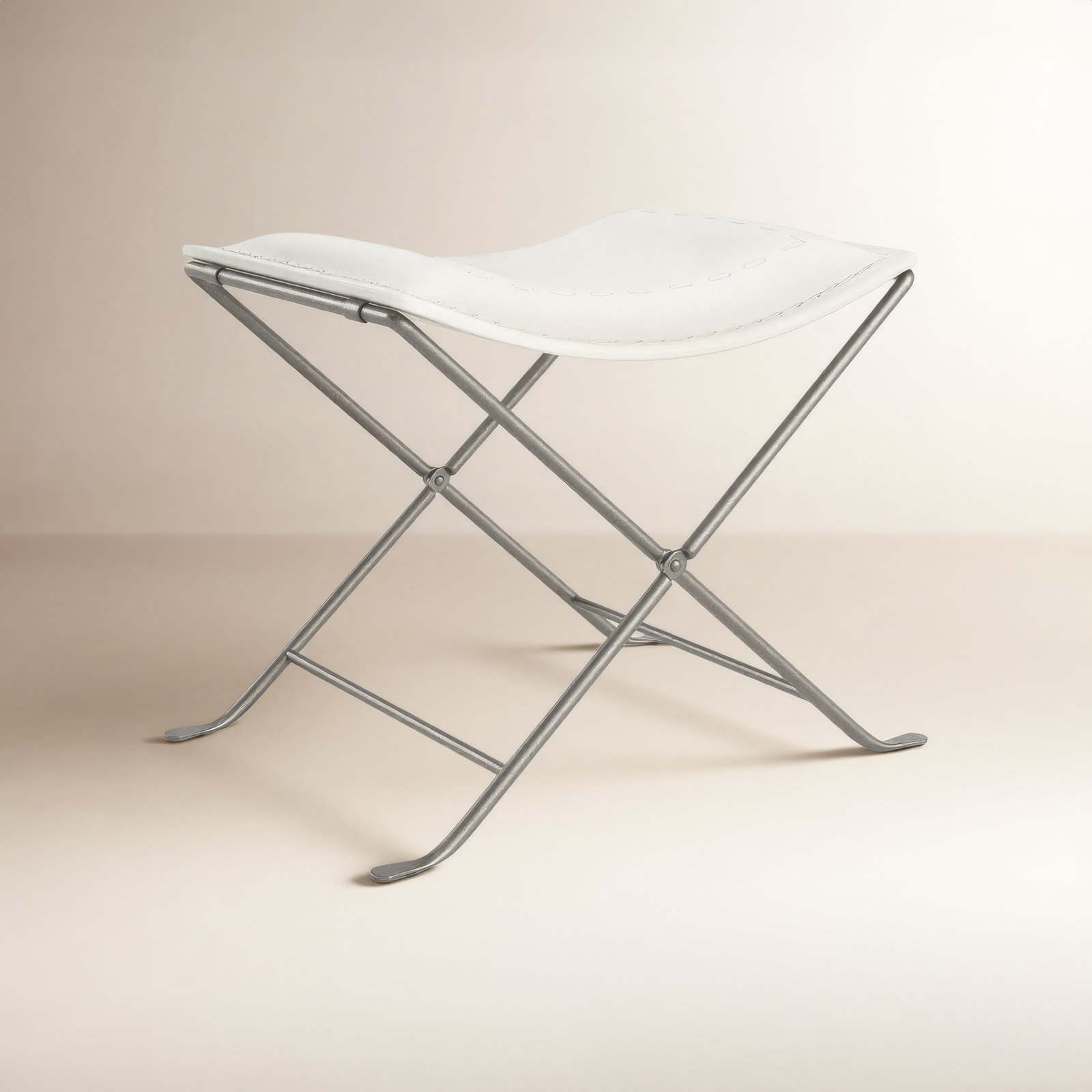 Sanford Accent Stool, White Genuine Leather