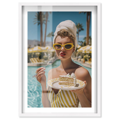 Poolside Pastries Shadowbox Print Coastal Glam Art by Notoriart, Black Frame, 10 x 15