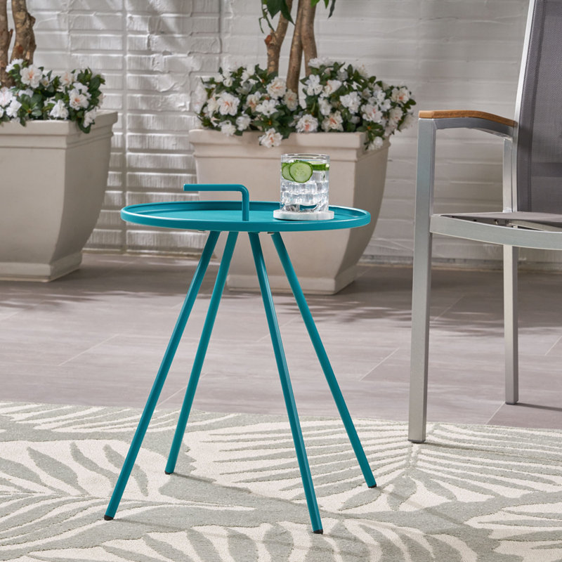 Table d'appoint moderne en acier avec poignée unique et fabrication durable pour une utilisation intérieure et extérieure