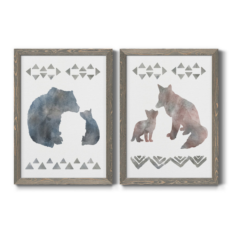 «Little Man Cave Bears», ensemble de 2 reproductions d'art, H 24 po x l 36 po x P 1,5 po, Toile avec cadre gris, Pas de tapis