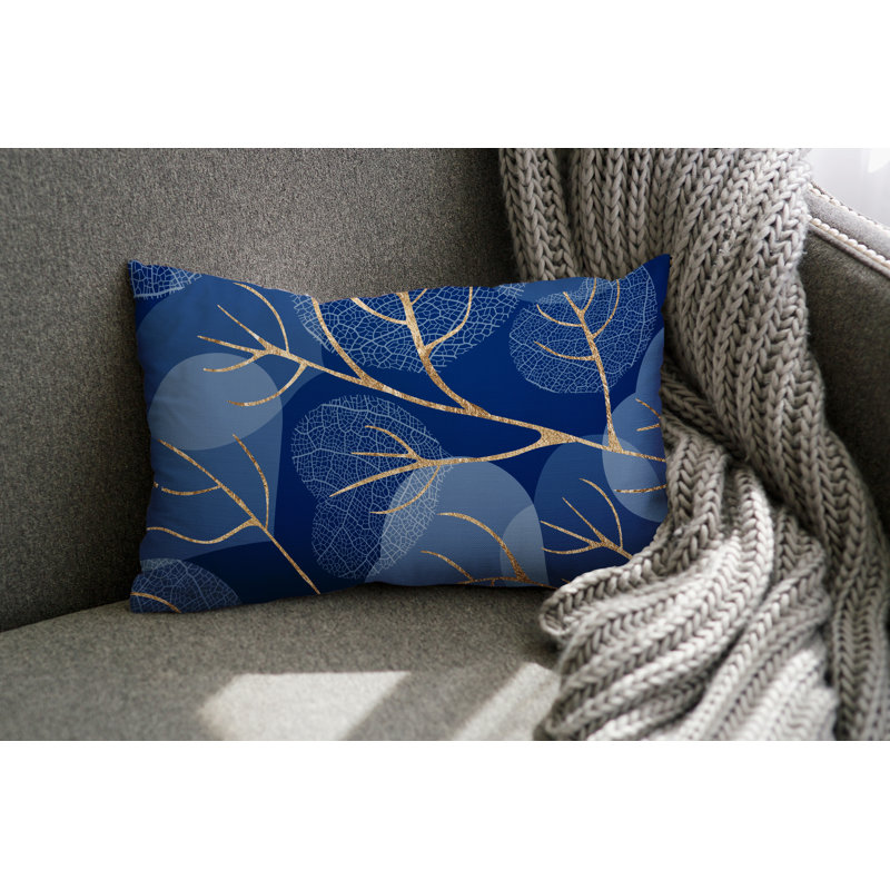 Coussin lombaire intérieur / extérieur Baka Leafs, Bleu marine / or