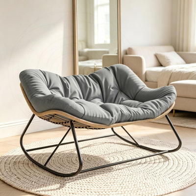 Double chaise berçante surdimensionnée avec coussin gris