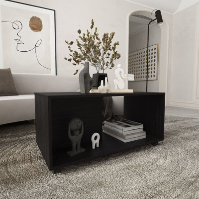 Table basse noire de 36 po de largeur, rectangulaire avec une construction stable et une tablette spacieuse pour le salon