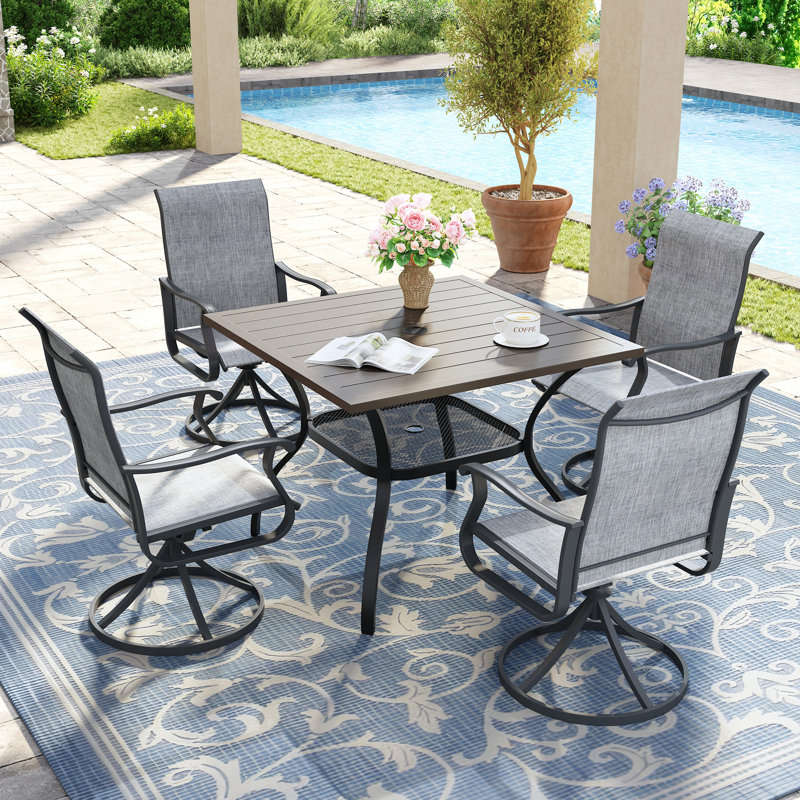 4-Person Square Patio Dining Set With 360°Swivel PVC-coated polyester Chairs, Brush Wood Gray/Gray