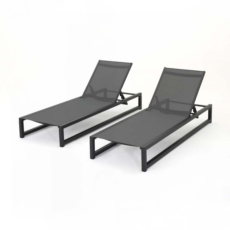 Chaise longue d'extérieur en aluminium Quinn, Noir/gris
