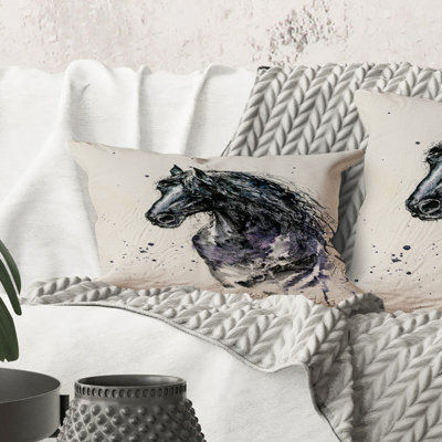 Rectangle, portrait d'un cheval frison avec de longues crinières - Coussin