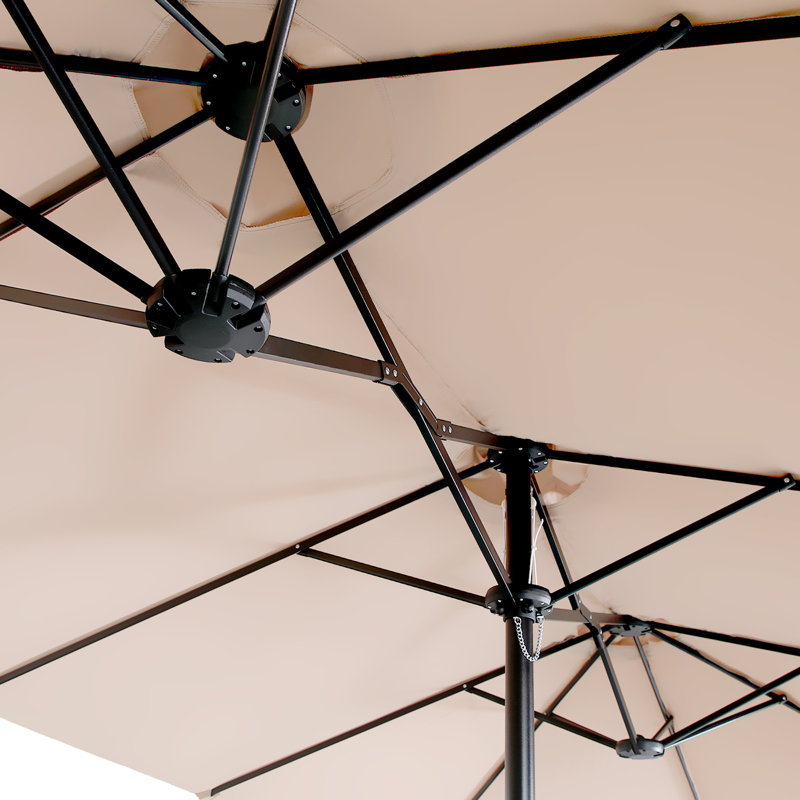 Nyasia 15 ft. x 9 ft. Rectangular Market Umbrella with Base, Beige (Sand Not Included), Beige