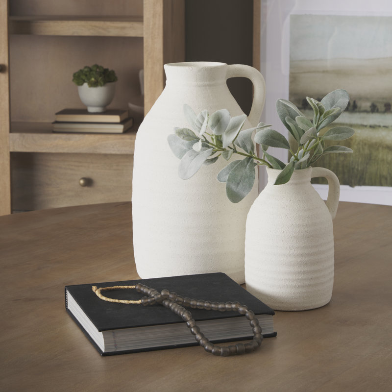 Shorsey Ceramic Vase Large, Cream, 9.05" H x 6.29" W x 5.9" D