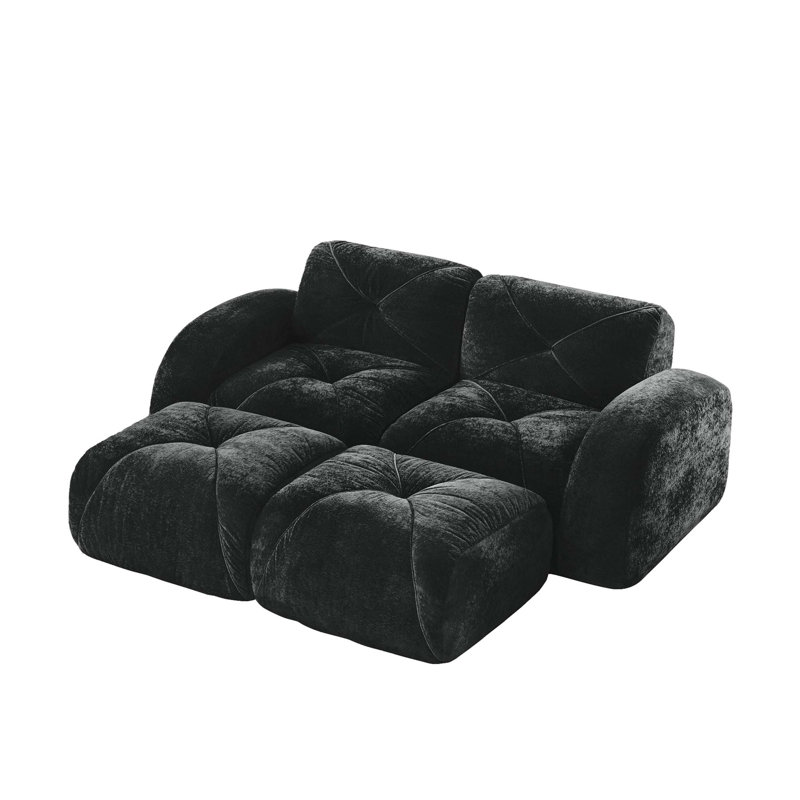 U-shaped Boneless Sofa,Soft Velvet Fabric,Tufted Design,32D High Density Sponge,No Assembly Required,Ergonomic Design Bottom, Anti-Slip Design,Movable Ottomans For Bedrooms