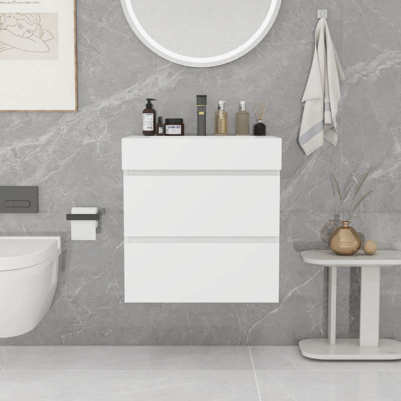 Grand meuble-lavabo mural avec rangement Modern, Blanc, Blanc