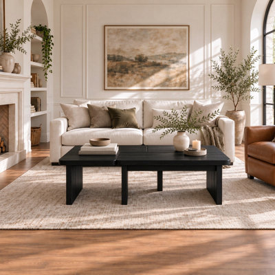 Mid Century Modern Wood Coffee table for livingroom,  free adjustable Side Table, 2 Pieces