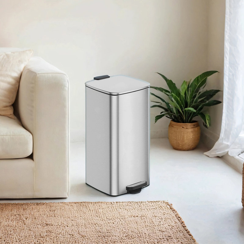 Clerfont Step On Kitchen Trash Can, Metallic Silver, 54.4cm H x 34cm W x 28.5cm D