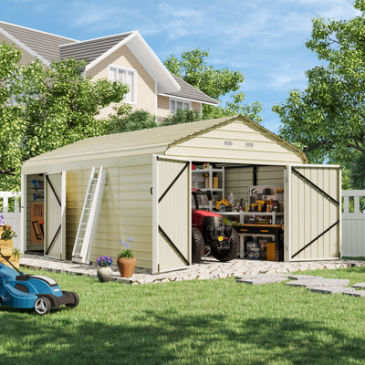 12 X 20 Ft Outdoor Storage Shed, Heavy Duty Metal Shed With Lockable Double Doors & Side Door, Waterproof Tool Shed And Garden Shed For Backyard, Patio, Lawn Equipment