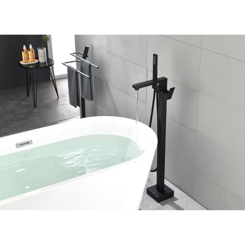 Rouille - Robinet de robinet de baignoire noir mat - Fixé au sol avec douche à main et bec mobile à haut débit de rotation flexible