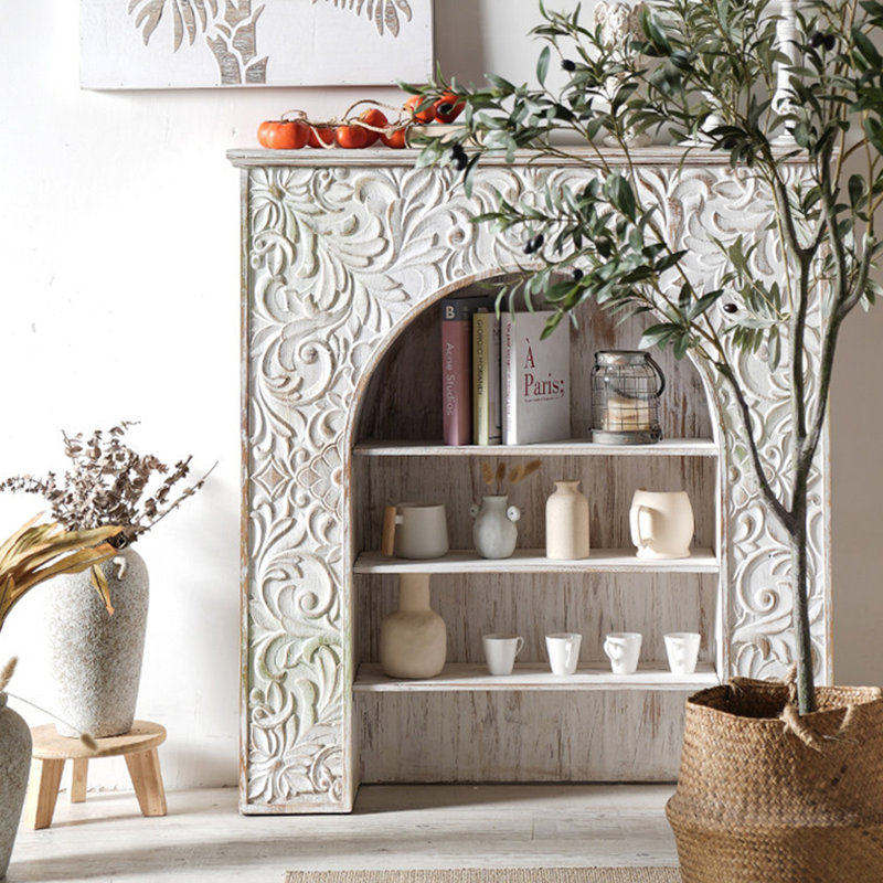 Retro White Solid Wood Freestanding Fireplace