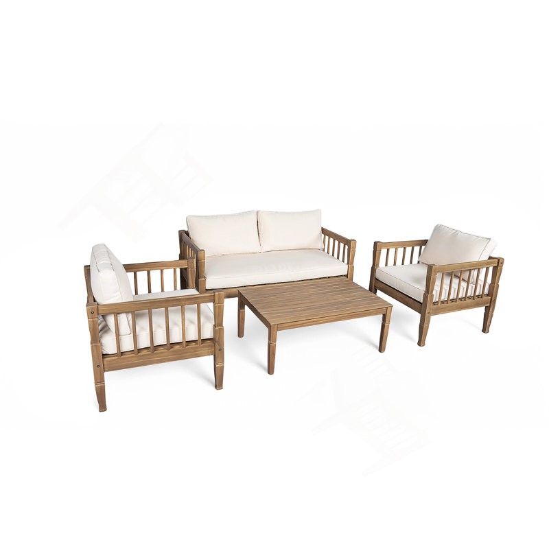 4-Piece Patio Furniture Set, Outdoor Furniture with coffee table, Patio Conversation Set Deep Seating with Thick Cushion for Backyard Porch Balcony,Light Grey