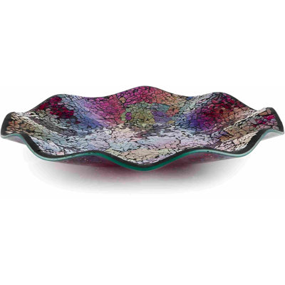 Mosaic Centerpiece Tray, 11.6" Decorative Glass Plate, Home Decor Glass Bowl for Dining Room Table, Coffee Table, Gift (Multicolored Purple)