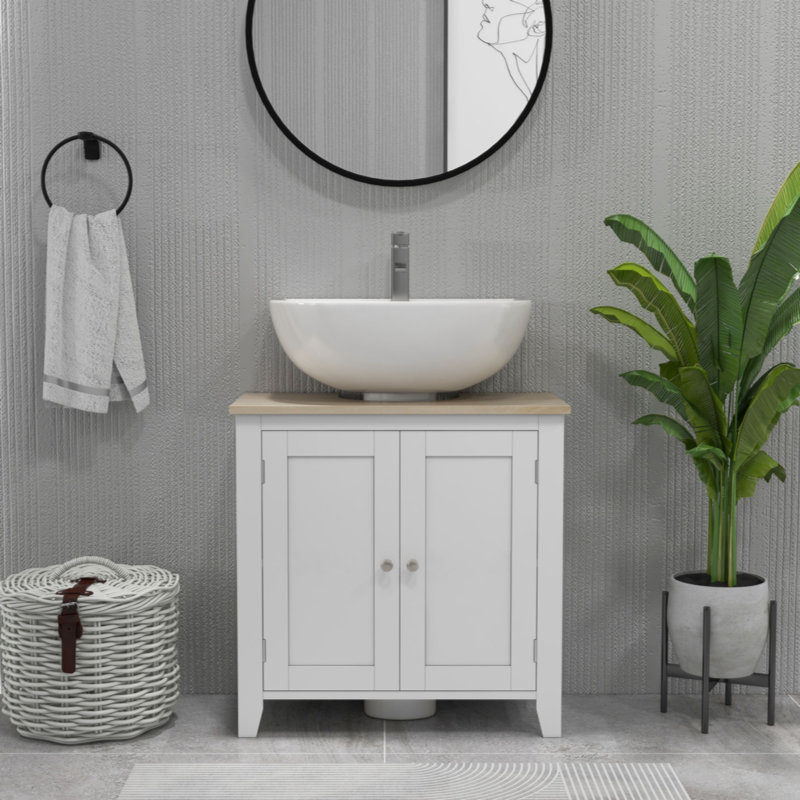 Kleankin Pedestal Sink Storage Cabinet with U-Shape And Adjustable Internal Shelf, White
