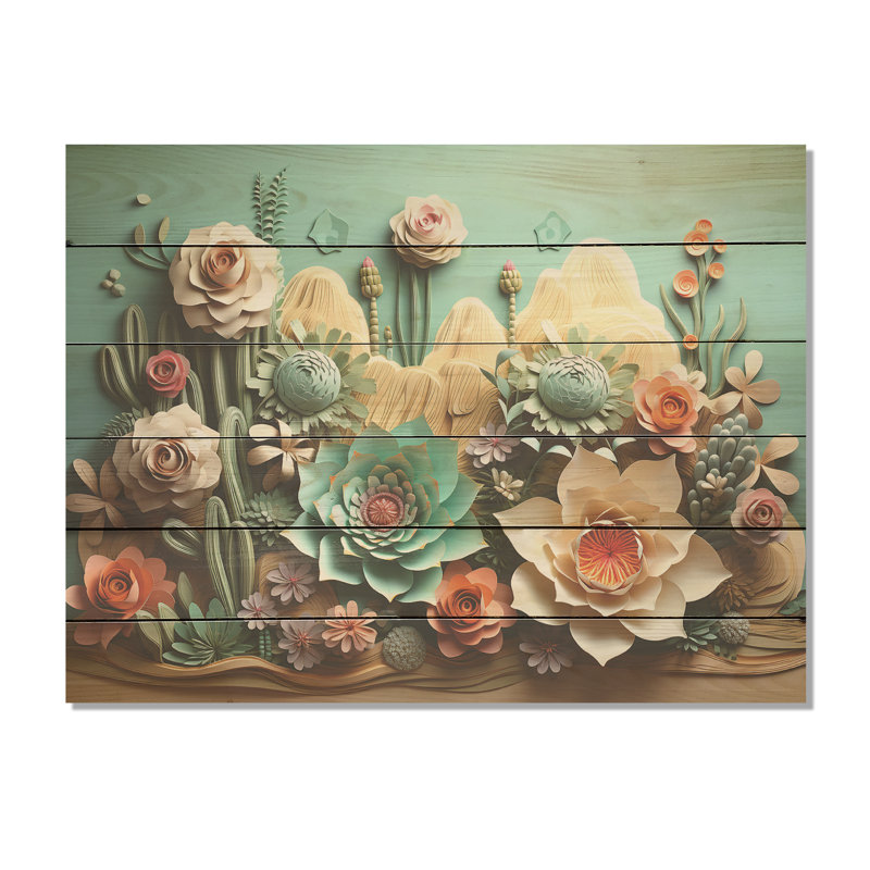 Cactus menthe mirage - Art mural en bois de cactus sur bois de pin naturel, H 10 po x l 20 po