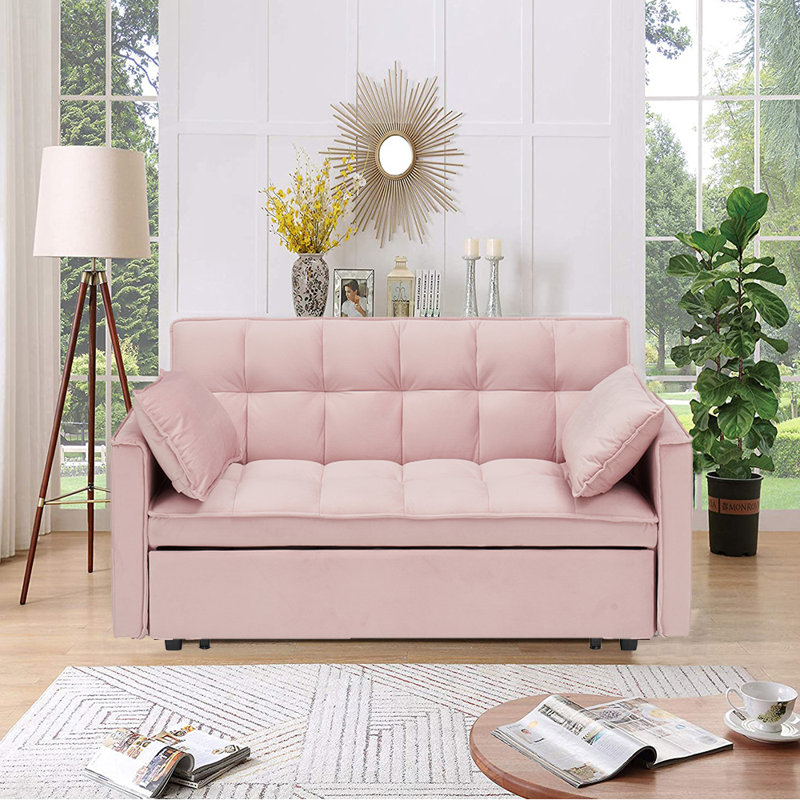 Causeuse convertible Jashlyn, canapé-lit pour petits appartements, Velours rose