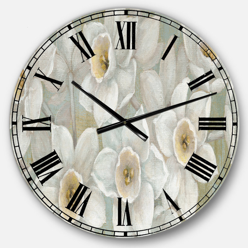 Fleurs blanches pastel pures - Horloge murale traditionnelle, Moyen