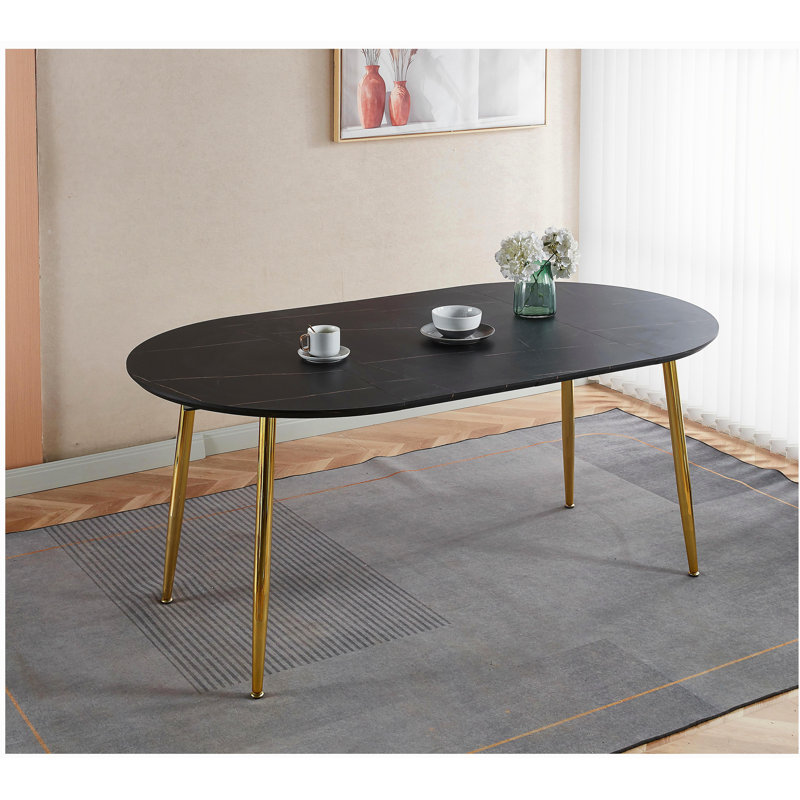 Table extensible, table à manger, table de bureau, table basse, pieds en métal, plateau en panneau de fibres à densité moyenne, 100/140 / 180x100x75cm, doré et noir