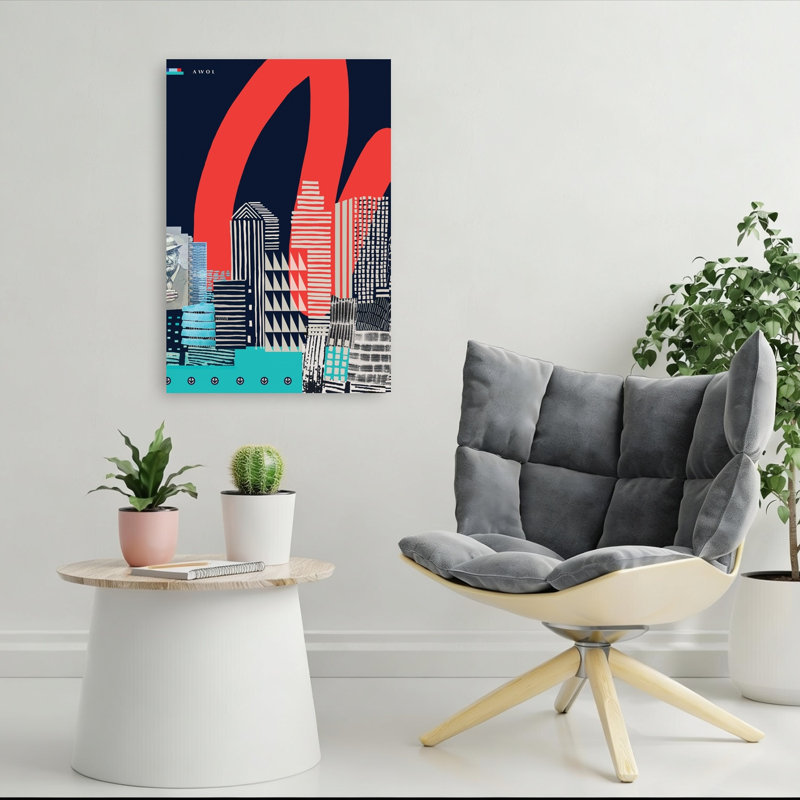 Urban Skyline Art, Montreal City Geometric Contemporary City Wall Art Print 1 Piece Wrapped Canvas Wall Art