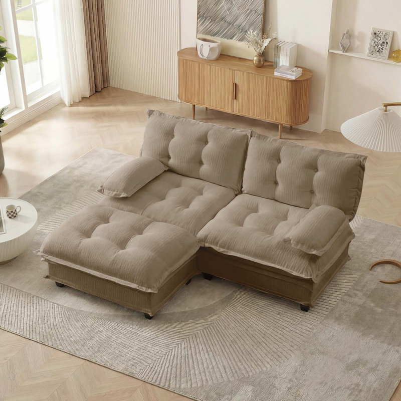 Canapé moderne en L de 77 pouces avec repose-pieds, coussins en chenille à assise profonde, conception modulaire pour le salon et la chambre à coucher, café clair