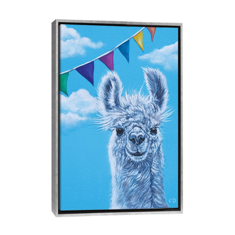 «Llama Party» par Cyndi Dodes - impression d'art graphique, Aucun mat, H 40 po x l 26 po x P 1,5 po, Toile avec cadre argenté