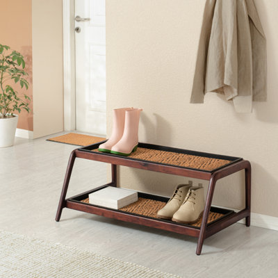 Premium Solid Wood Boot Tray Stand with Natural Coir Mat - Entryway & Mudroom Shoe Organizer