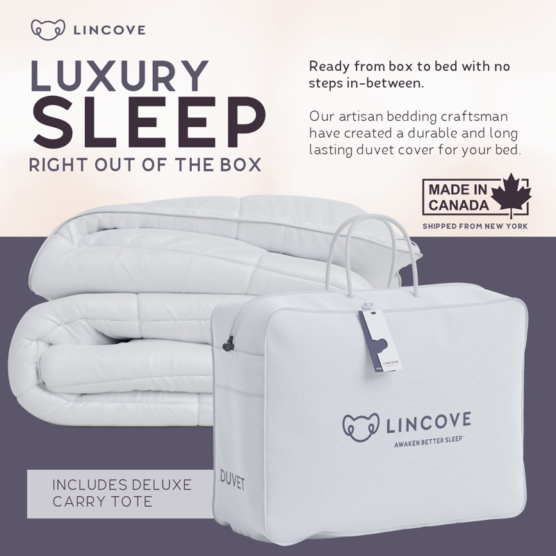 Lincove 100% Canadian White Down Duvet Comforter - All Season, Corner Loops, 600 Thread Count, Queen